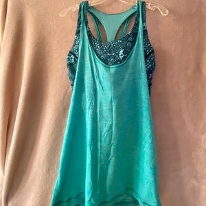 Lululemon Twist Back Top with Sports Bra, Turquoise, Size Small, Athletic Wear